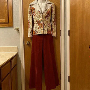 Floral Corduroy Notched Pantsuit
